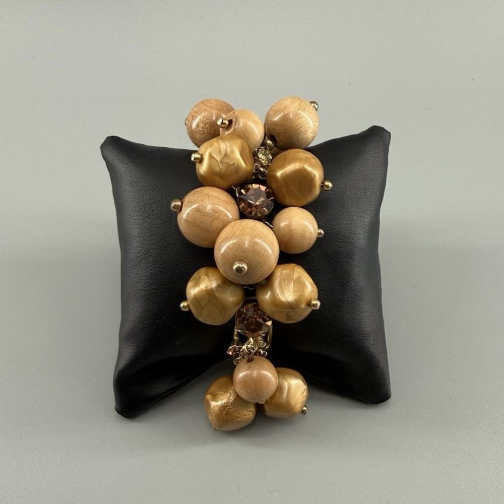 Vintage Juliana D&E Wood Ball Topaz Rhinestone Cha Cha Bracelet Gold Tone